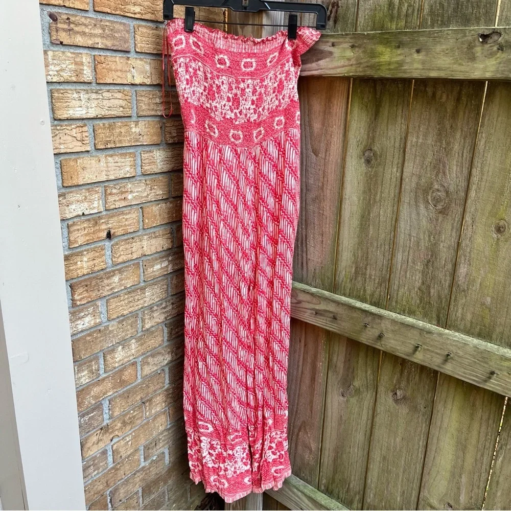 Free People Red Patterned Strapless Jumpsuit